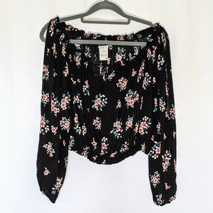 AMERICAN RAG Black Floral Long Sleeve Crop Top